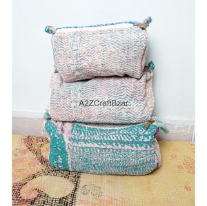 Kantha Quilted Eco-Friendly Waterproof Cosmetic Organizer Makeup Pouches Durable Zipper Tassel Cotton Fabric Lightweight - Product Image 1