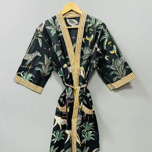 Kimono de Verano con Estampado de Jungla, Estilo Bohemio, Cuello en V, 100% Algodón Suave, Cierre con Cordón, Estilo Casual Clásico de Lujo - Product Image 1
