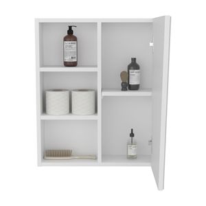 Armadietto da bagno a parete bianco Quintana con una porta e quattro scomparti aperti, mensole per il bagno - Product Image 5