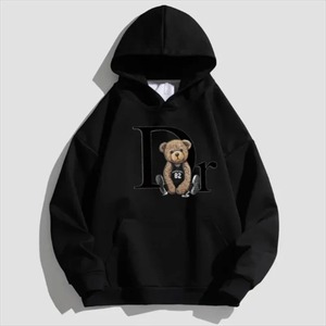 Sweat-shirt à capuche crème pour femme avec imprimé ours et lettres, manches longues, tricoté, décontracté, pour l'automne - Product Image 4