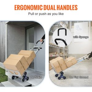 Carrello a mano in alluminio con capacità di carico di 250 kg e doppie maniglie per salire le scale, telaio integrato, ruote in gomma antiscivolo - Product Image 3