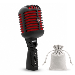 ไมโครโฟนโลหะแบบไดนามิกสไตล์วินเทจ คลาสสิกย้อนยุค ระดับมืออาชีพ แบบ XLR สำหรับสตูดิโอ สีดำแดง 5 คอร์ 12-48V - Product Image 1