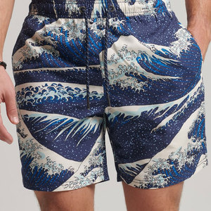 <b>Men's</b> Quick Dry Board Shorts With Wave Print Mid Waist Drawstring Casual Swim <b>Trunks</b> Premium <b>Mens</b> Travel Shorts Quick Dry - Product Image 3