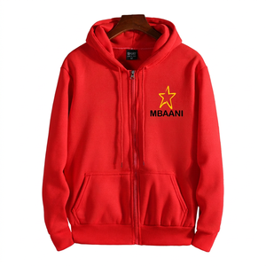 Sweat-shirt à capuche zippé rouge pour homme MBAANI, coupe classique, couleur unie, avec logo sur le devant et poche, idéal pour l'automne - Product Image 3
