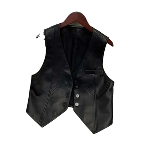 Gilet pour femme 100% cuir véritable entièrement personnalisé, fermeture boutonnée sur le devant, imperméable, respirant, écologique, col en V, poches - Product Image 1