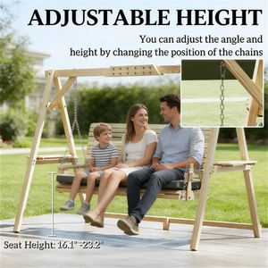 Altalena da Giardino in Legno Naturale per Portico o Terrazza - Per Intrattenimento all'Aperto - Product Image 3