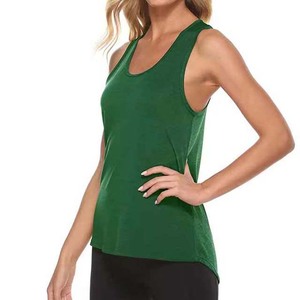 Women's Green Scoop Neck Tank <b>Top</b> Solid Color Knitted Breathable Casual Wear - Product Image 6
