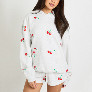Personalized Custom Womens Hoodie Shorts <b>Set</b> Polyester Cotton Casual Style DTF Print OEM <b>Lounge</b> Matching <b>Two</b> <b>Piece</b> Winter <b>Set</b> - Product Image 1