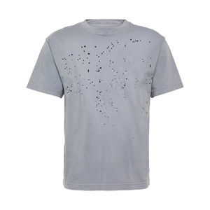 เสื้อยืดผู้ชายสีเทาแบบวินเทจขาดๆ 100% ผ้าฝ้าย สวมใส่สบายๆ ทรงโอเวอร์ไซส์ สตรีทแวร์ แขนสั้น คุณภาพดี - Product Image 1