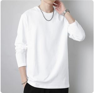 Camiseta de Manga Larga de Algodón Puro para Hombre, Camiseta Interior Blanca Sólida, Camiseta de Cuello Redondo - Product Image 1