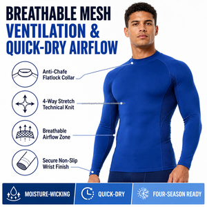 Men's <b>Blue</b> Full Sleeve Compression Rash Guard Quick Dry Performance Top for Gym Workout <b>Base</b> <b>Layer</b> - Product Image 3