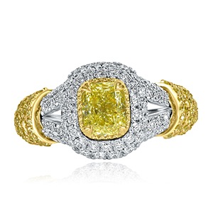 Fancy Yellow <b>Cushion</b> Cut Lab Created Diamond <b>Ring</b> in White Gold Diamond <b>Ring</b> Fine Diamond Jewelry for Women's from India - Product Image 4