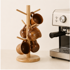 Eco-Friendly Mug Tree <b>Rack</b> With 6 <b>Storage</b> Hooks Removable Wooden Coffee Cup Holder Stand And <b>Kitchen</b> Countertop Organizer - Product Image 4