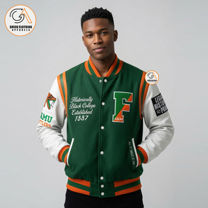FAMU Custom Wholesale Unisex Green Orange Fleece Hooded Breathable Eco-Friendly Winter Varsity <b>Jacket</b> Vintage Embroidery - Product Image 4