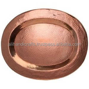 Plateau de service rond en cuivre poli, design moderne discret, écologique, durable, fait main - Product Image 2