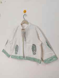 Chaqueta Floral Estampada a Mano, Chaqueta de Algodón con Flores Verdes, Abrigo Boho para Verano e Invierno - Product Image 5