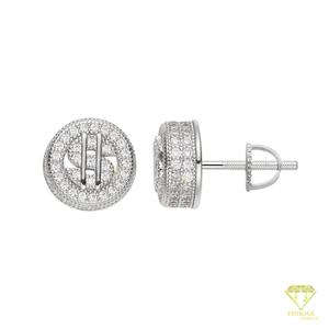 Boucles d'oreilles en moissanite étincelante en forme de signe monétaire, en argent sterling 925, bijoux hip-hop haut de gamme pour hommes - Product Image 3