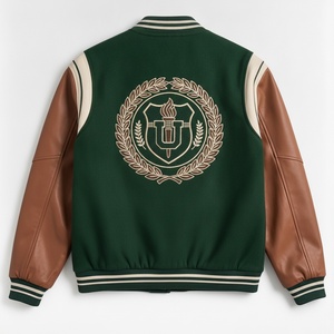 Veste universitaire pour homme en similicuir PU avec patch ours vert et lettres sur les manches, style preppy, col rabattu. - Product Image 4