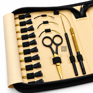 Kit d'outils professionnels pour extensions de cheveux, pinces, ciseaux, clips, outils de coiffage pour l'installation et le retrait, couleur or et noir - Product Image 6