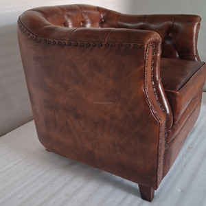 Vintage Brown Genuine Leather Chesterfield <b>Armchair</b> Luxury Tufted Back Club Chair Single Seater Home Living Bedroom Apartment - Product Image 6