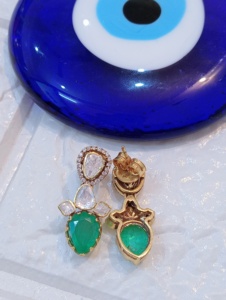 AMAIRA JEWELS Vintage Gold Plated <b>Emerald</b> Cut Green Stone Women's Earrings Bezel Setting Silver Fashion Jewelry Set Badam Shape - Product Image 4
