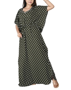 High Quality Women's <b>Kaftan</b> Polka Dot Maxi Abaya V Neck Loose Cotton Dress <b>Summer</b> Modest Daily Wear Short Sleeve Straight Hem - Product Image 2