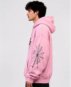 Sweat à capuche surdimensionné personnalisé rose imprimé numériquement en molleton 100 % coton avec poche kangourou Printemps - Product Image 2