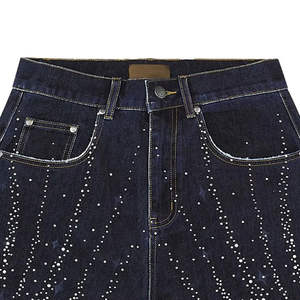 DISCOVER-IMPEX 2026 Pantalones Cortos de Mezclilla Azul Oscuro para Hombre con Pedrería, Degradado Brillante, Estilo Urbano - Product Image 3