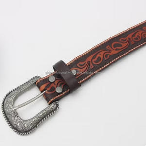 Custom Designer Embossed Black Western Hand Tooling Belts <b>Floral</b> Buckle Genuine Leather Fashion Belt for <b>Jeans</b> Belts - Product Image 1