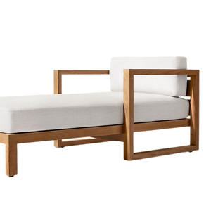 Oferta especial: Sofá cama de exterior de madera de teca minimalista de lujo Hotel Emma con reposabrazos, cama de descanso moderna con cojín grueso para el borde de la piscina. - Product Image 4
