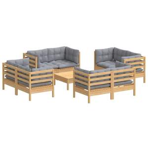 Ensemble de salon de jardin en pin massif avec coussins gris 100% polyester - Product Image 3