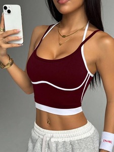Sujetador deportivo sin aros para mujer con bloques de color, espalda hermosa, absorción de impactos, top de fitness para correr, yoga, entrenamiento y gimnasio - Product Image 1
