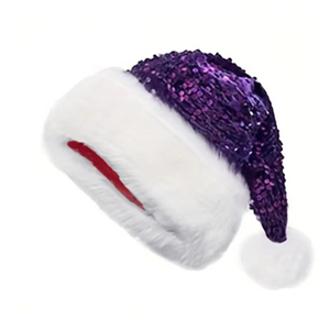 Bonnet de Noël en tricot avec sequins dorés et pompon en fourrure blanche, idéal pour les fêtes d'hiver, vente en gros - Product Image 3