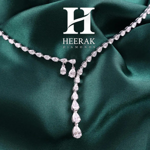 Luxury Asymmetric Pear Cut Lab Grown Diamond <b>Necklace</b> 18K White Gold VVS Clarity <b>D</b> Color Pear Shape Diamond Lariat Drop <b>Necklace</b> - Product Image 1