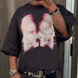 T-shirt vintage en coton épais pour homme, délavé à l'acide, impression sérigraphiée, coupe oversize, personnalisé, poids lourd - Product Image 1