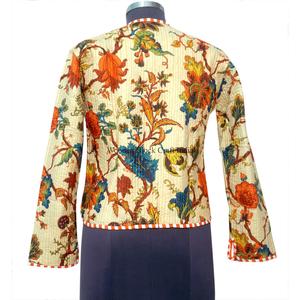 Indian Handmade 100% Cotton Knitted Printed Stripe Breathable Quilted <b>Jacket</b> <b>Short</b> Stylish Bohemian Women's Autumn Reversible - Product Image 5