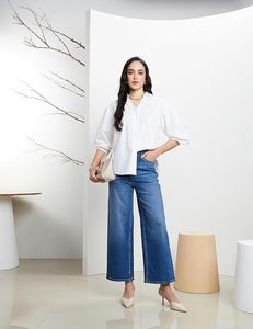 Women's <b>White</b> Poplin Button Down Shirt With <b>Balloon</b> Sleeves Turn-down Collar Loose Fit Casual Everyday Wear - Product Image 2