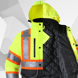 Chaqueta de Seguridad Reflectante de Alta Visibilidad con Capucha, Amarilla y Negra, Ropa de Trabajo Impermeable y Resistente al Viento con Bolsillos - Product Image 2
