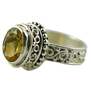 Citrine 925 Sterling Silver <b>Boho</b> Statement Promise <b>Ring</b> for Women Yellow Gemstone 8 mm Round November Birthstone Month - Product Image 1
