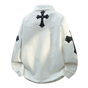 Contrasting Color Minimalist Rivet Design Vintage <b>Motorcycle</b> Style <b>Retro</b> Casual Breathable Windproof PU Leather <b>Jacket</b> Zipper - Product Image 3