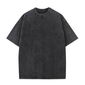 T-shirt Homme Oversize 100% Coton Manches Courtes Col Rond Décontracté Grande Taille Couleur Unie Maille Jersey Lavage Acide Anti-Boulochage Avant - Product Image 1