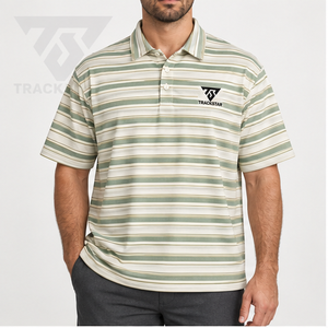 Camiseta Polo Trackstar para Hombre, Color Verde Salvia Crema, con Rayas Horizontales, Manga Corta, Cuello con Botones, Camiseta de Golf con Logotipo Personalizado - Product Image 1