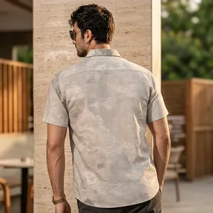 เสื้อเชิ้ตแขนสั้นผู้ชายสไตล์วินเทจ ปกคอปก ติดกระดุม พิมพ์ลายพระอาทิตย์พระจันทร์ ระบายอากาศได้ดี เหมาะสำหรับใส่ลำลองในฤดูร้อนหรือไปเที่ยวชายหาด - Product Image 3