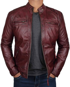 Custom <b>Genuine</b> Sheep Skin Leather Hooded Stand Collar Front Logo Biker Jacket for Men - Product Image 1