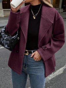 Manteau court en laine pour femme, col à revers, double boutonnage, couleur unie, manches longues, chaud, décontracté, pour l'automne - Product Image 6
