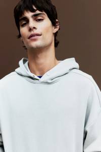 Sudadera con Capucha Gris Claro para Hombre, Corte Holgado, Informal, Tejido de Felpa, Color Sólido, para Otoño, 100% Algodón - Product Image 6