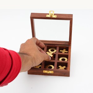 Juego de Tic Tac Toe de Madera con Piezas de Latón X O, Decoración Tradicional para el Hogar, Juego de Mesa para Uso en Interiores - Product Image 3