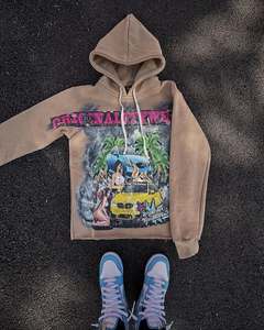Sudadera con capucha extragrande personalizada para hombre con cremallera, estampado DTG, lavado ácido, corte cropped, estilo vintage, streetwear, chándal - Product Image 3