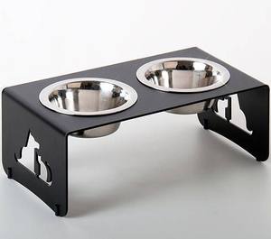 Support de gamelles doubles surélevé de luxe avec gamelles en acier inoxydable et cadre décoratif en fer forgé pour chiens et chats - Product Image 2
