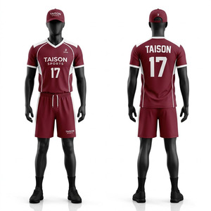 Uniforme de volley-ball pour hommes, short en jersey de polyester respirant de qualité supérieure 160 GSM, grande taille, personnalisable sur le devant, anti-UV, bordeaux et blanc - Product Image 1